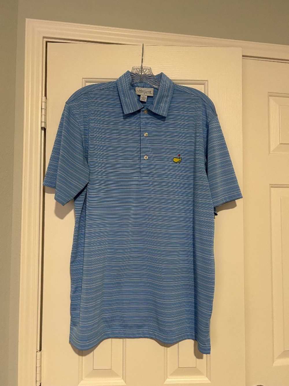 Masters Performance Augusta Logo Blue/White Striped Polo Shirt Size M Golf!